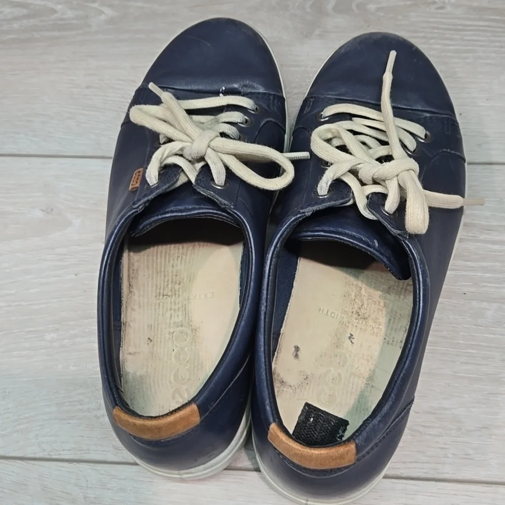 Ecco Women Sofft 7  Blue Leather Sneakers Comfort Shoes Sz 40/9 Slip On